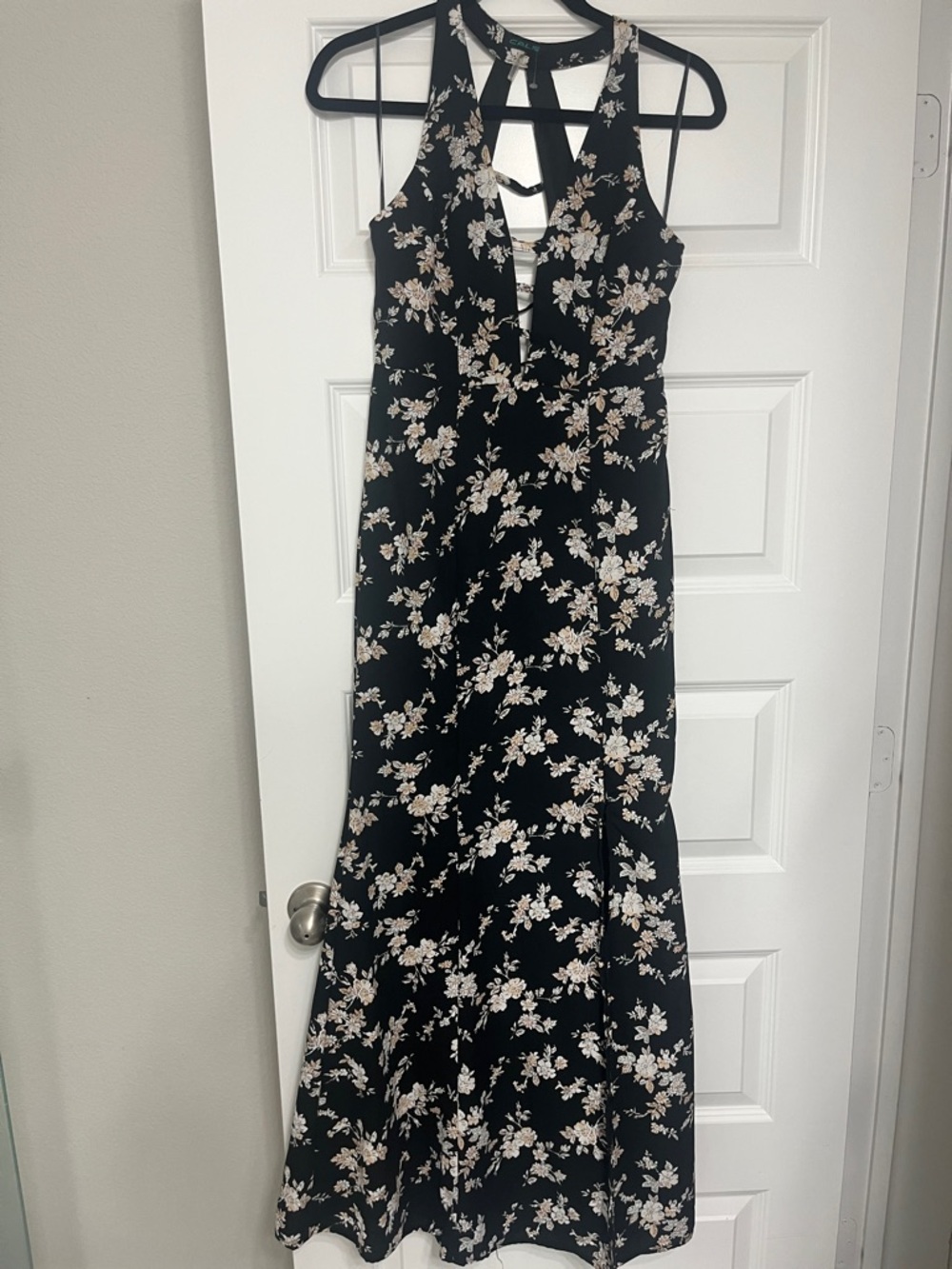 Cals Black Maxi Dress with Cream Floral Print